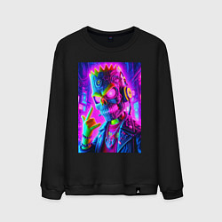 Свитшот хлопковый мужской Cyber skeleton of Bart Simpson - neon glow, цвет: черный