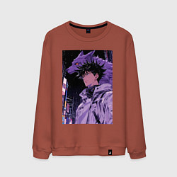 Свитшот хлопковый мужской Магическая битва Мэгуми Фусигуро волк, цвет: кирпичный