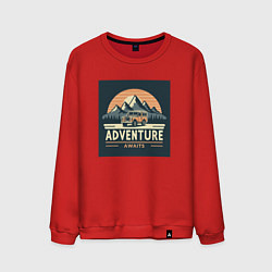 Свитшот хлопковый мужской Автомобиль горы путешествие в ретро стиле, цвет: красный