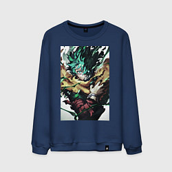 Свитшот хлопковый мужской Моя геройская академия Идзуку Мидория арт, цвет: тёмно-синий