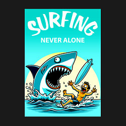 Свитшот хлопковый мужской Surfing never alone - shark and surfer, цвет: черный — фото 2