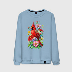 Мужской свитшот Птица красный кардинал среди цветов