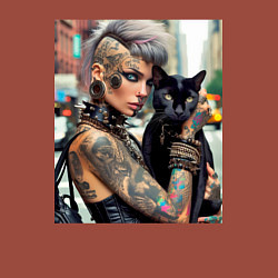 Свитшот хлопковый мужской Девчонка панк в татухах с чёрным котом - нейросеть, цвет: кирпичный — фото 2