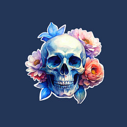 Свитшот хлопковый мужской Акварельный череп в цветах, цвет: тёмно-синий — фото 2
