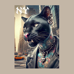 Свитшот хлопковый мужской Cool dude panther from New York - ai art, цвет: миндальный — фото 2