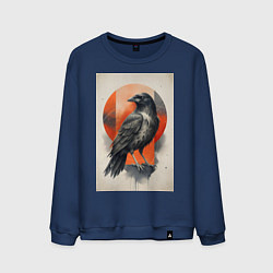 Свитшот хлопковый мужской Силуэт черной ворон, цвет: тёмно-синий