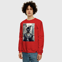 Свитшот хлопковый мужской Молодая пантера - модница из Нью-Йорка, цвет: красный — фото 2