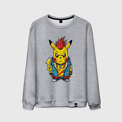 Свитшот хлопковый мужской Пикачу панк с красным ирокезом, цвет: меланж