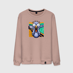 Свитшот хлопковый мужской Вопящий голубь пародия Крик Мунка, цвет: пыльно-розовый