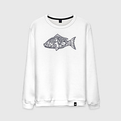 Свитшот хлопковый мужской Механическая рыба, цвет: белый