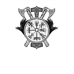 Свитшот хлопковый мужской Боевые вороны и топоры с символом вегвизир на щите, цвет: белый — фото 2