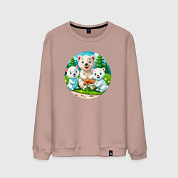 Свитшот хлопковый мужской Белые медведи летом, цвет: пыльно-розовый