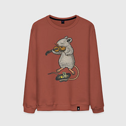 Свитшот хлопковый мужской Мышонок скрипач, цвет: кирпичный