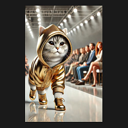 Свитшот хлопковый мужской Серый кот модель на подиуме, цвет: черный — фото 2