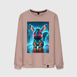 Мужской свитшот Cyber Pikachu in the neon metropolis - ai art