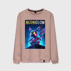 Свитшот хлопковый мужской Neon glow - cyber Pikachu, цвет: пыльно-розовый