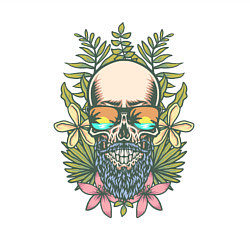 Свитшот хлопковый мужской Бородатый череп хипстер в цветах, цвет: белый — фото 2