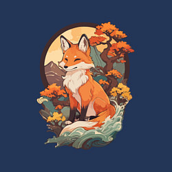 Свитшот хлопковый мужской Лиса в японском стиле на фоне гор, цвет: тёмно-синий — фото 2