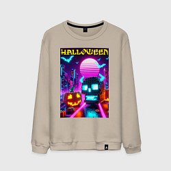 Свитшот хлопковый мужской Minecraft and halloween- vaporwave, цвет: миндальный