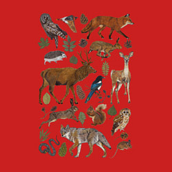 Свитшот хлопковый мужской Лесные животные и птицы, цвет: красный — фото 2