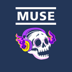 Свитшот хлопковый мужской Muse - неоновый череп, цвет: тёмно-синий — фото 2