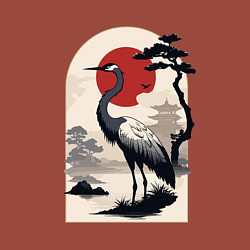 Свитшот хлопковый мужской Журавль и солнце в японском стиле, цвет: кирпичный — фото 2