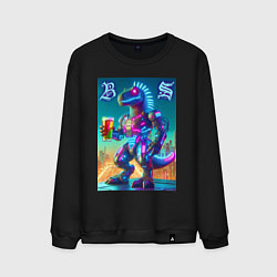 Свитшот хлопковый мужской Beersaur neon glow - meme, цвет: черный