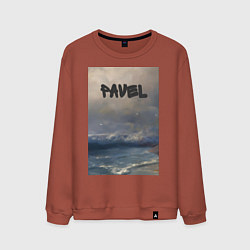 Свитшот хлопковый мужской Pavel волны, цвет: кирпичный