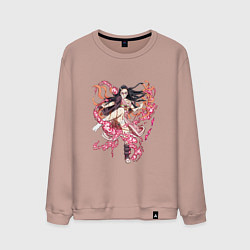 Свитшот хлопковый мужской Красивая боевая Незуко - Demon slayer, цвет: пыльно-розовый