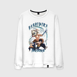 Свитшот хлопковый мужской Клинок рассекающий демонов Hashibira Inosuke, цвет: белый