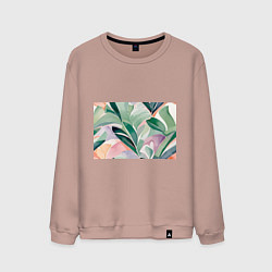 Свитшот хлопковый мужской Листья акварель, цвет: пыльно-розовый