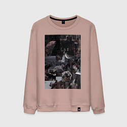 Свитшот хлопковый мужской Волки коллаж, цвет: пыльно-розовый