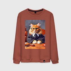 Свитшот хлопковый мужской Рыжий кот адвокат - нейроарт, цвет: кирпичный