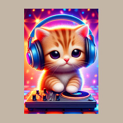 Свитшот хлопковый мужской Cutie kitten DJ - neon glow, цвет: миндальный — фото 2