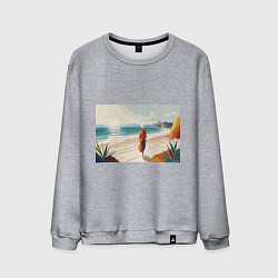 Мужской свитшот Летний пейзаж с женщиной на пляже