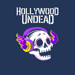 Свитшот хлопковый мужской Hollywood Undead - неоновый череп, цвет: тёмно-синий — фото 2