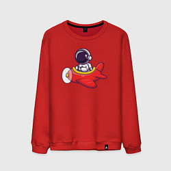 Свитшот хлопковый мужской Космонавт в самолёте, цвет: красный