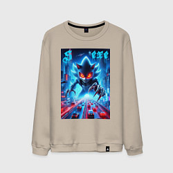 Мужской свитшот Hedgehog in neon metropolis - ai art