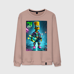 Свитшот хлопковый мужской Барт Симпсон со скейтбордом под проливным дождём -, цвет: пыльно-розовый