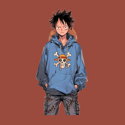 Свитшот хлопковый мужской Ван-Пис Луффи Монки, цвет: кирпичный — фото 2