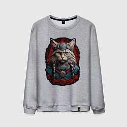 Свитшот хлопковый мужской Кот викинг, цвет: меланж