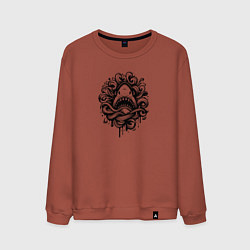 Свитшот хлопковый мужской Голова акулы в волнах тату, цвет: кирпичный