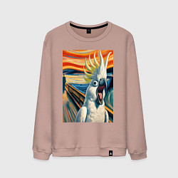 Свитшот хлопковый мужской Попугай какаду кричит на картине Эдварда Мунка - м, цвет: пыльно-розовый