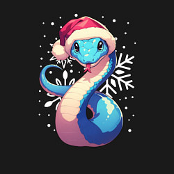 Свитшот хлопковый мужской Синяя змея с снежинками, цвет: черный — фото 2