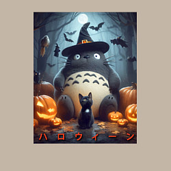 Свитшот хлопковый мужской Totoro and black cat - halloween fantasy, цвет: миндальный — фото 2