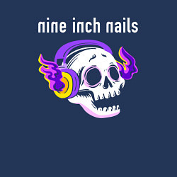 Свитшот хлопковый мужской Nine Inch Nails - неоновый череп, цвет: тёмно-синий — фото 2