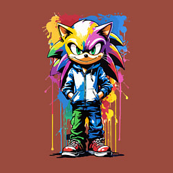 Свитшот хлопковый мужской Ёжик Соник - граффити, цвет: кирпичный — фото 2