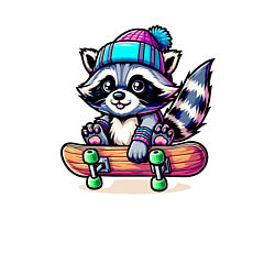 Свитшот хлопковый мужской Енотик крутой скейтбордист - нейроарт, цвет: белый — фото 2