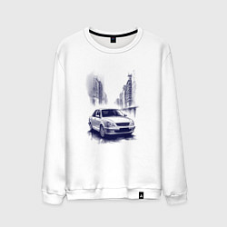 Свитшот хлопковый мужской Автомобиль в синих тонах, цвет: белый