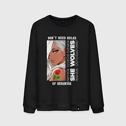 Свитшот хлопковый мужской Девушка из аниме с розой, цвет: черный